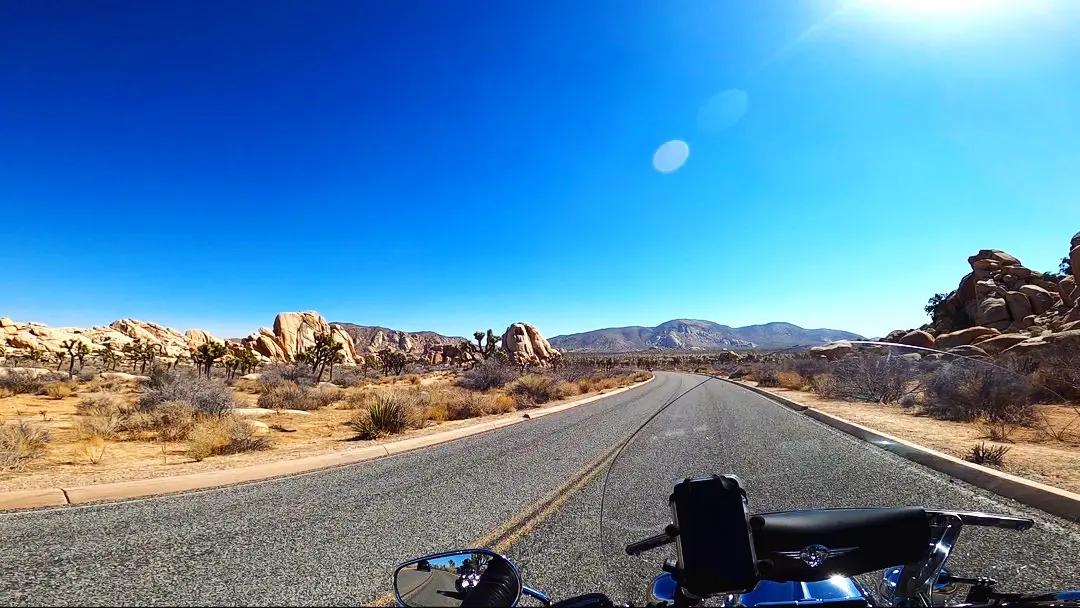 Harley-Davidson motorcycle on a desert road at Joshua Tree (West Side)