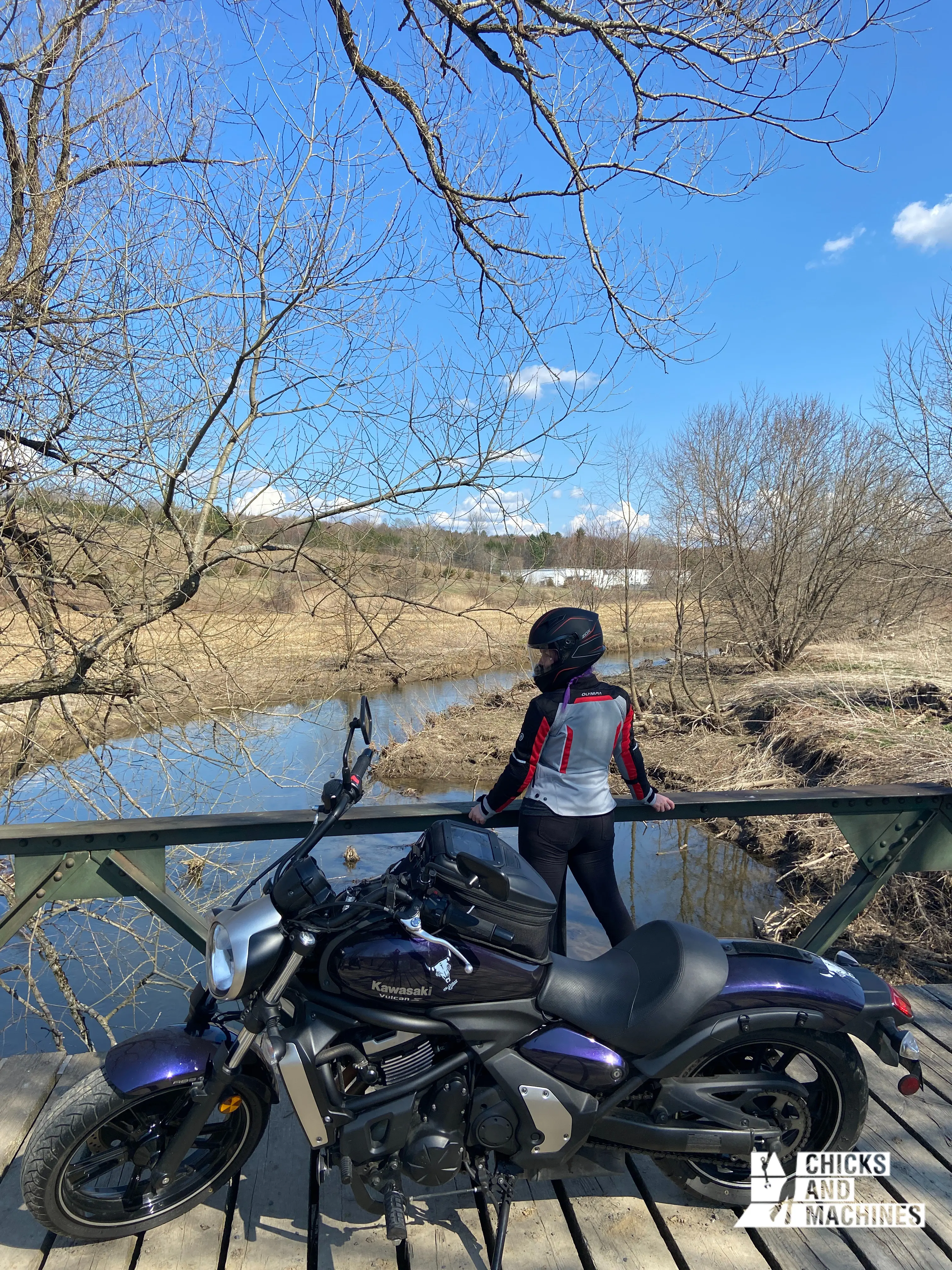 Em proudly wearing her Olympia's Airglide 6 motorcycle kit