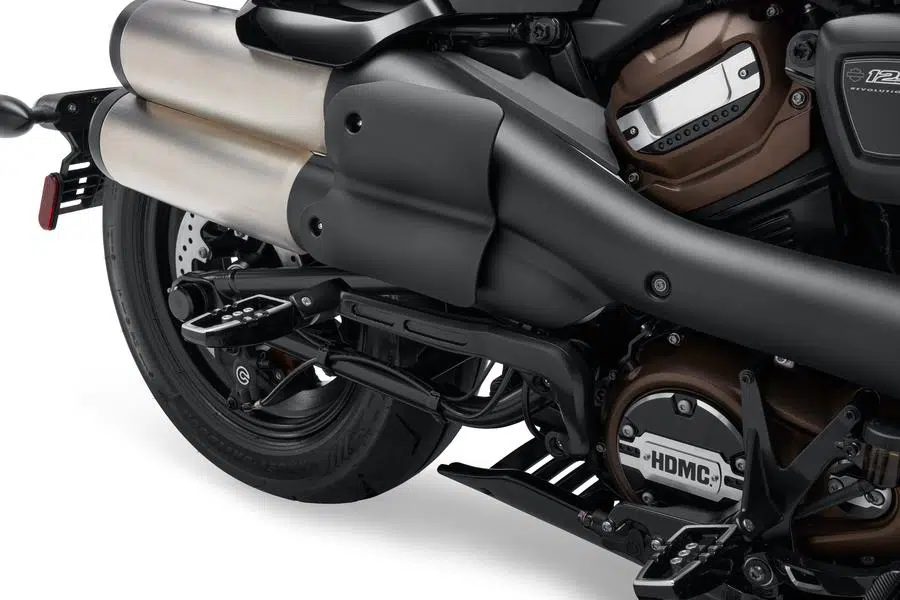 Exhaust pipes designed to keep heat away from the legs. Photo: https://www.harley-davidson.com/ca/en/motorcycles/sportster-s.html