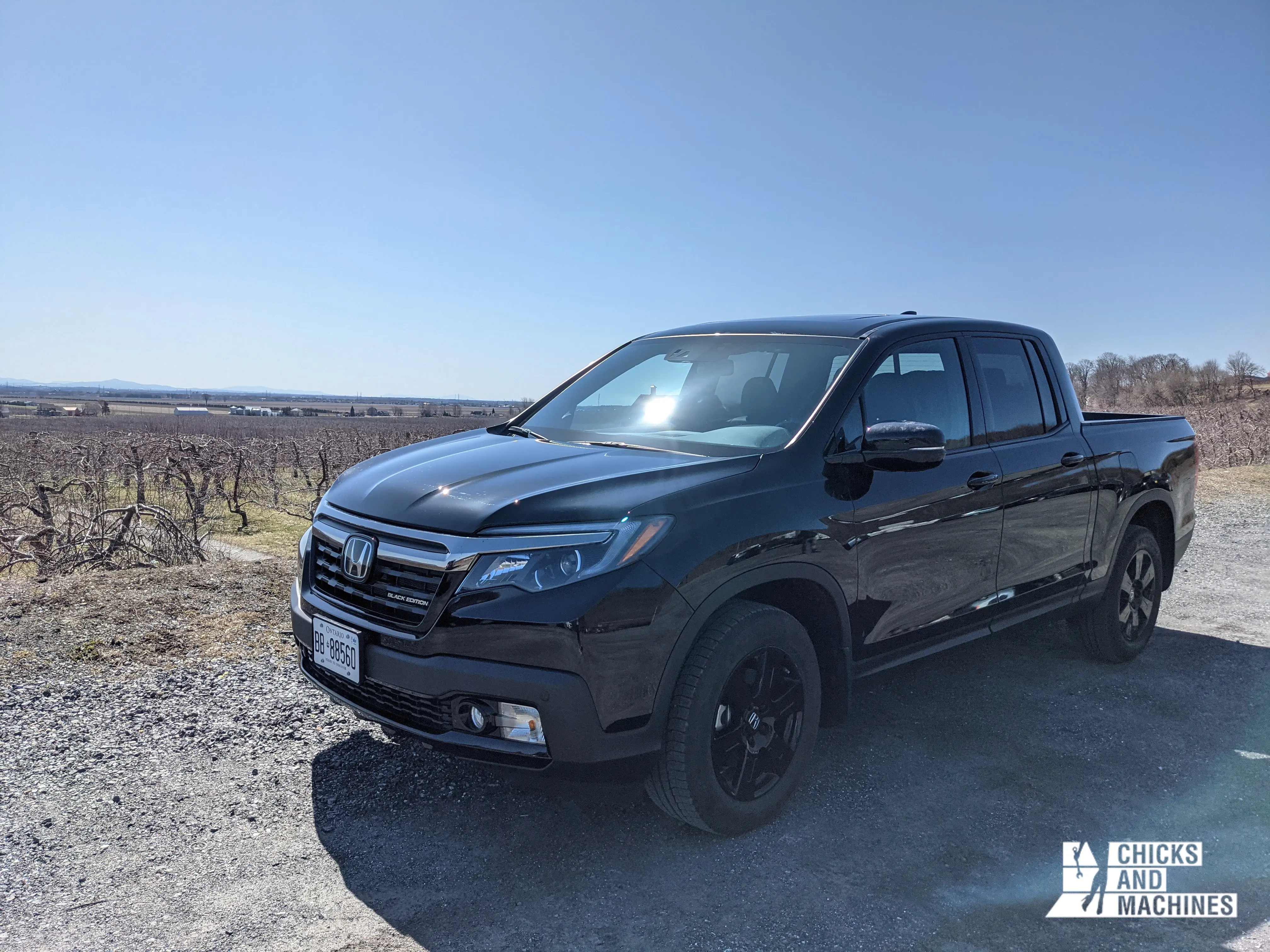The 2020 Honda Ridgeline Black Edition in the orchards