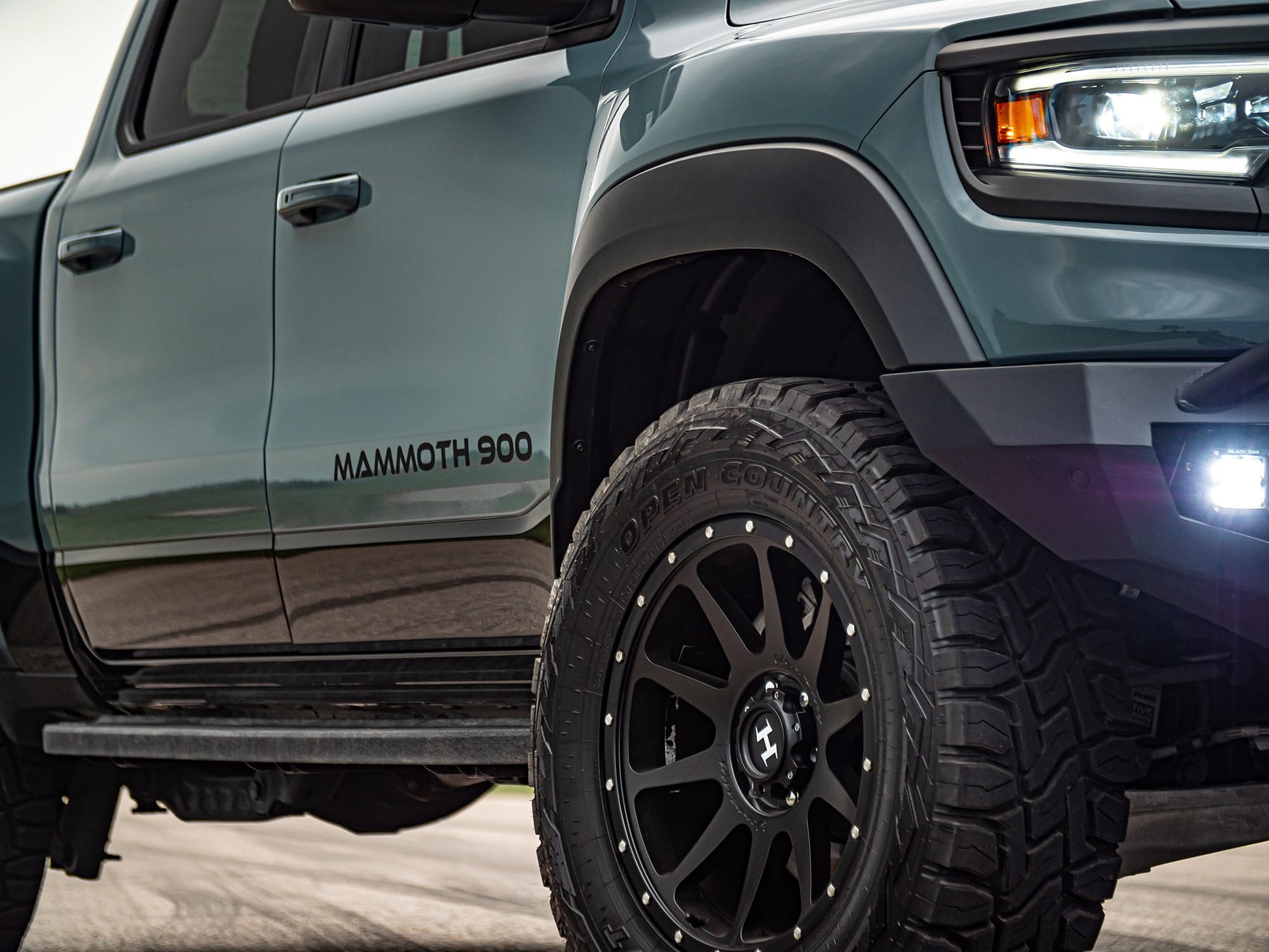 The MAMMOTH OFF-ROAD STAGE 2 37 inch tires. Source: http://hennesseyperformance.com/vehicles/dodge/ram-1500-trx/