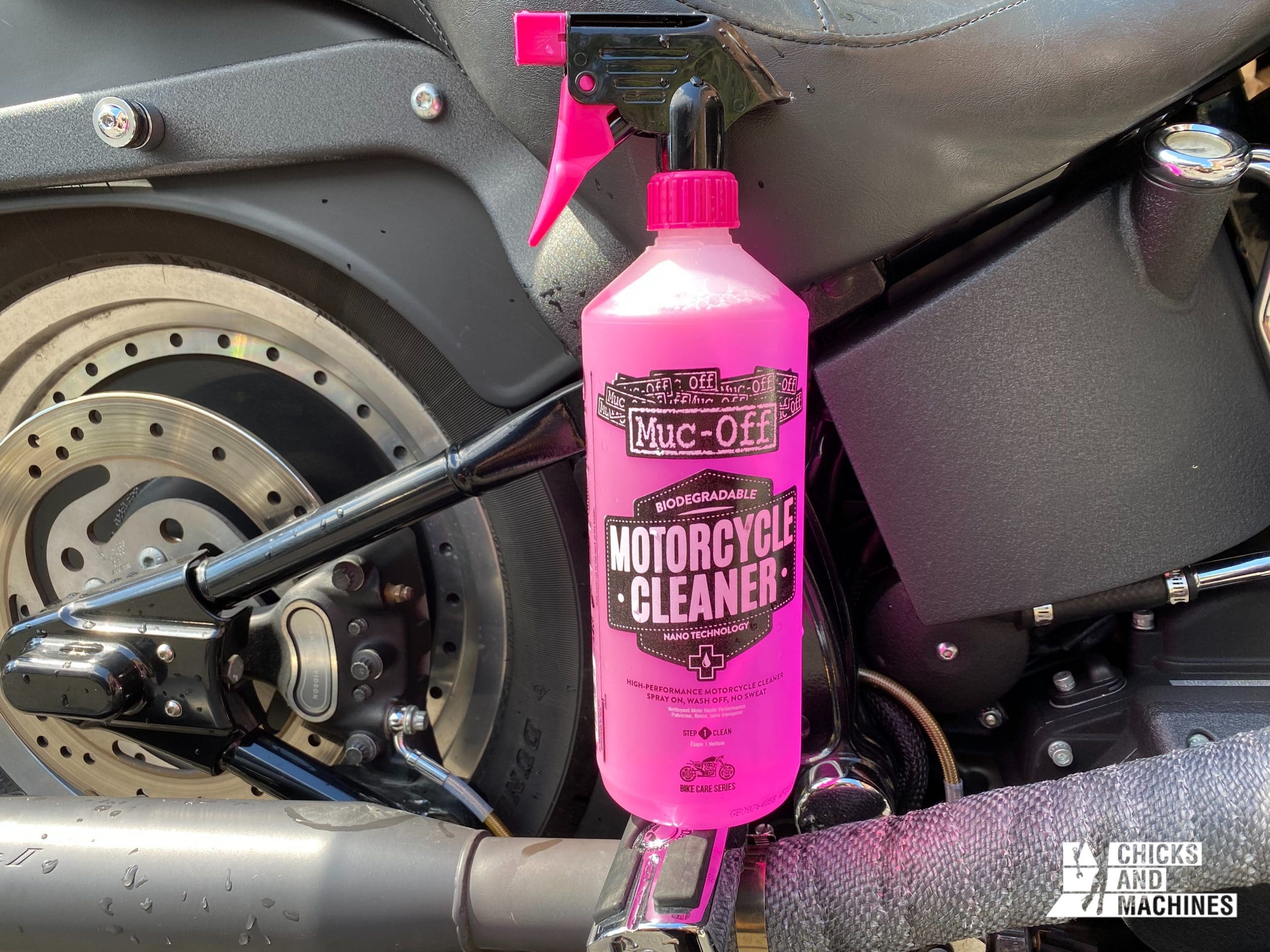 The first product used: motorcycle cleaning soap