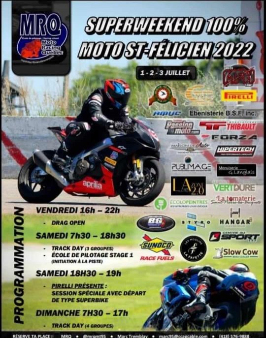 Programmation du Superweekend 100% moto St-Félicien 2022 Programmation du Superweekend 100% moto St-Félicien 2022