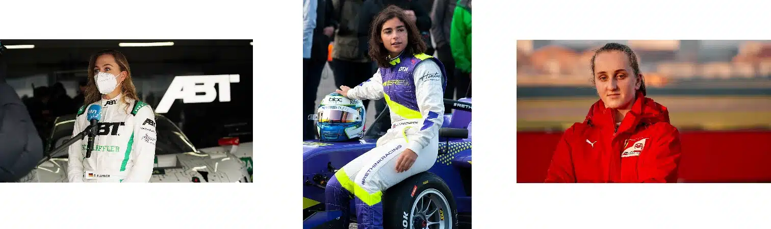 Sophie Flörsch, Jamie Chadwick et Maya Weug (de gauche à droite) Sources: https://commons.wikimedia.org/wiki/File:Jamie_Chadwick_2019.jpg https://www.formula1.com/en/latest/article.next-gen-20-of-the-most-exciting-up-and-coming-talents-on-the-road-to-f1.28oQu7EJnmY3K4FlQezFC6.html
