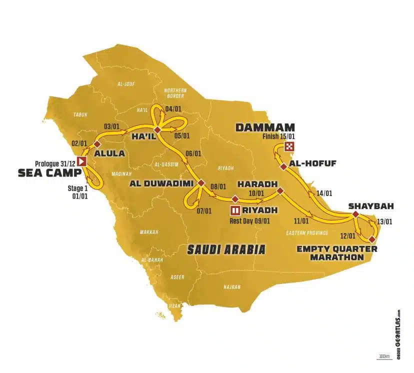 Le parcours du Dakar 2023. (ASO/Géoatlas)