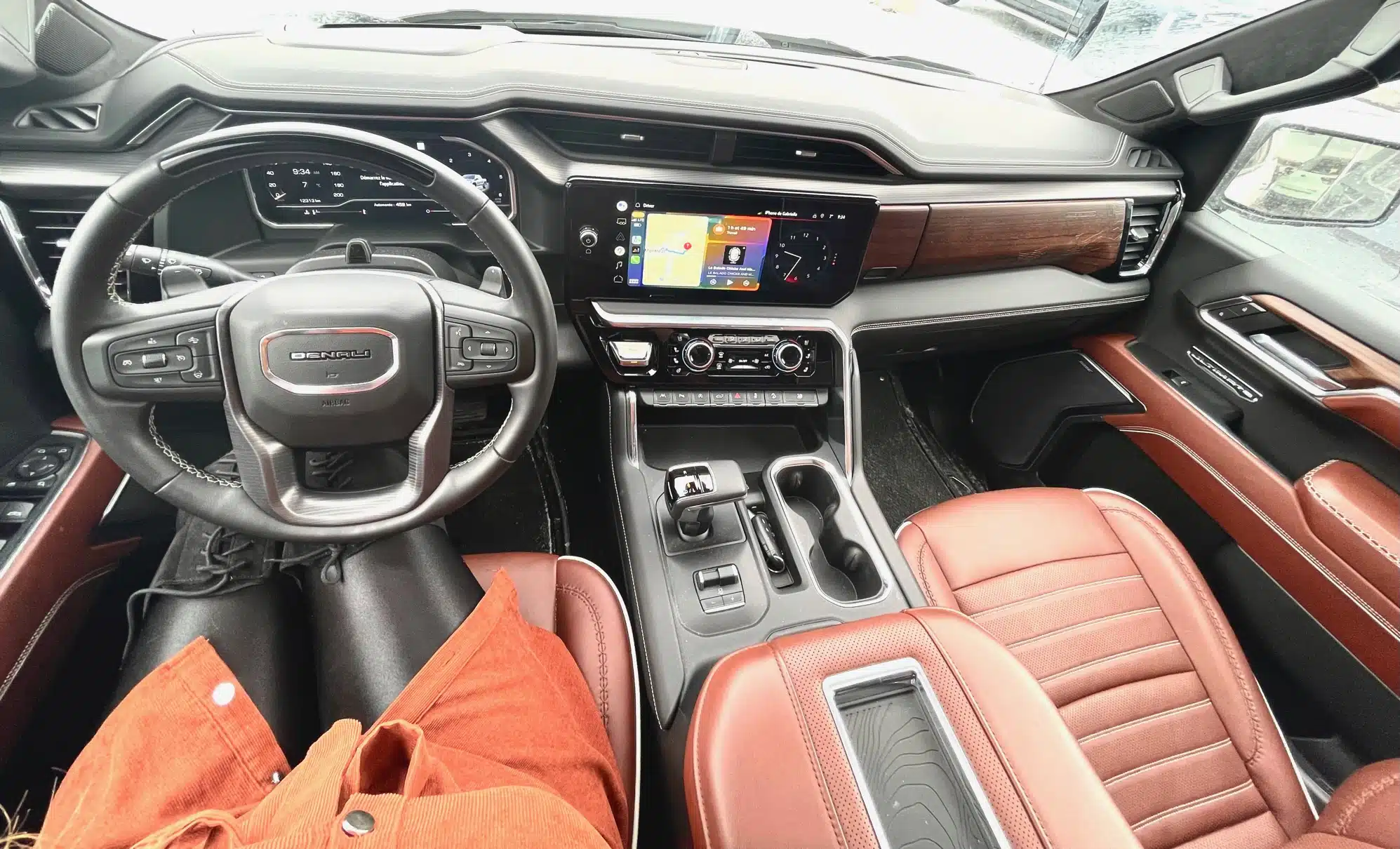 The luxurious brown leather interior
