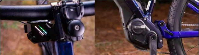 Yamaha e-bikes: to the left, the controls, to the right, the motor