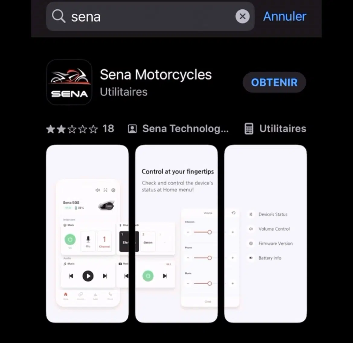 The app tells you all you need to know about your Sena