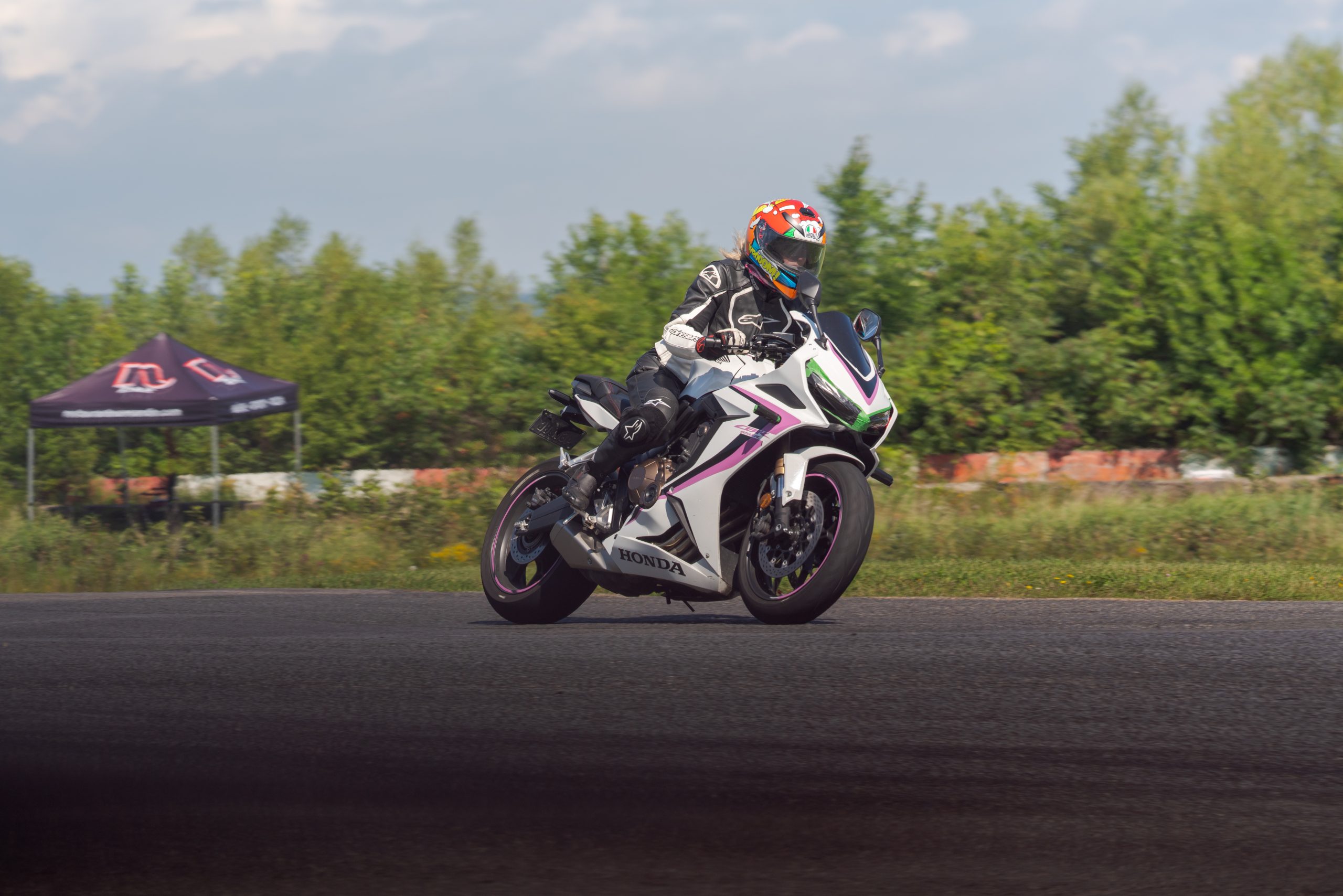 Honda on the track in color. Shot during riding school with my road bike, slightly modified for the day. (Photo credit: Clem’s Pictures) Honda on the track in color. Shot during riding school with my road bike, slightly modified for the day. (Photo credit: Clem’s Pictures)