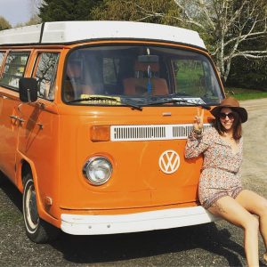 Cyndi and her orange Westfalia